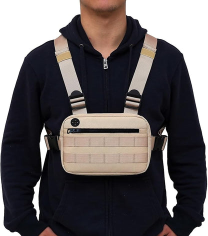 Outdoor Chest Bag For Men, EDC Chest Pack With Built-In Phone Holder, Lightweight Chest Rig Pouch