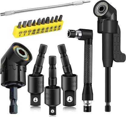 17Pcs Tools Flexible Drill Bit Extension,Include 3Pcs Rotatable Socket Adapter 2Pcs Hex Shank 105° Right Angle Drill Attachment 10 Short Screwdriver Bits 90° Angled Bits & Bendable Drill Bit Extension