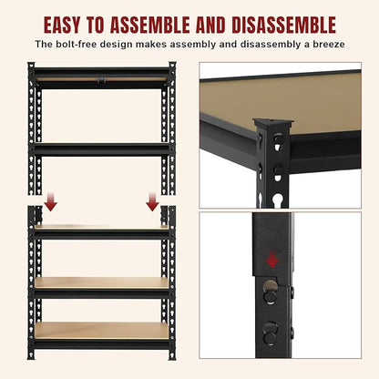 BIG RED 5 Tier Heavy Duty Garage Storage Shelving: Adjustable Metal Utility Shelving Rack for Garage, Basement, Pantry, Closet - 2,000lb Capacity (72"x36"x18") Black