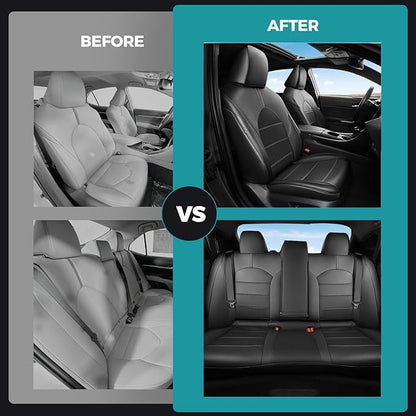 for Toyota Camry Seat Covers XLE XSE V6 2018 2019 2020 2021 2022 2023 2024 - Waterproof Breathable Leather Seat Covers for Cars, Custom Fit Car Seat Covers Full Set, Black Not for Hybrid