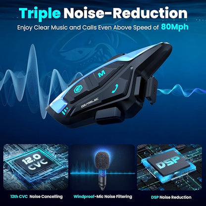 gearelec Motorcycle Helmet Bluetooth Headset [Deep Bass & Super-Noise-Reduction] Shark Pro Motorcycle Bluetooth Headset with Upgrade Hi-Fi Speakers, 2000M 8 Riders Intercom