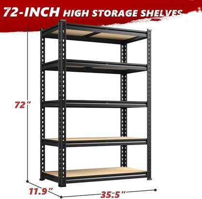 REIBII 2020LBS Garage Shelving Heavy Duty 5 Tier Storage Shelves Adjustable Garage Shelves, Utility Rack Shelf, Shelving Units for Storage Warehouse Pantry Closet, 35.5" W x 11.9" D x 72" H, 2 Pack