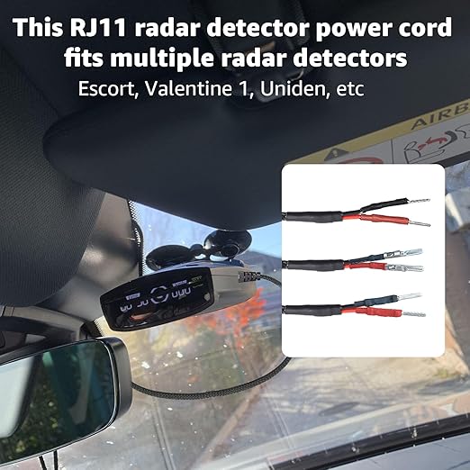 16.5" Radar Detector Hardwire Power Cord Mirror Wire Plug Tap Set (3-Piece Set) - Compatible with Uniden Valentine One Escort & Beltronics Radar Detectors,Inline Fuse Mount (RJ11)