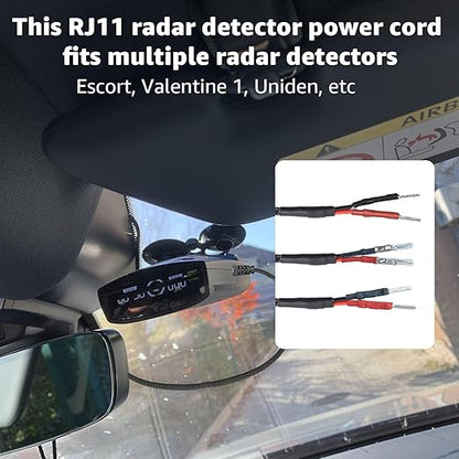 16.5" Radar Detector Hardwire Power Cord Mirror Wire Plug Tap Set (3-Piece Set) - Compatible with Uniden Valentine One Escort & Beltronics Radar Detectors,Inline Fuse Mount (RJ11)