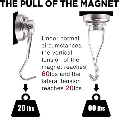 MIKEDE Magnetic Hooks Heavy Duty, 60 lb+ Strong Swivel Swing Neodymium Magnetic Hooks for Hanging, Strong Magnet Hanger for Cruise Cabins, Locker, Toolbox, Home, Kitchen - Pack of 10