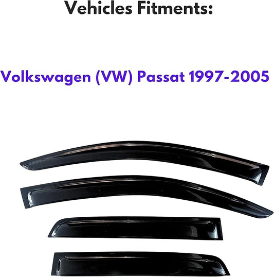 KPY Window Visor Compatible with Volkswagen (VW) Passat 1997-2005, Rain Guard Window Vent Deflectors Tape-On Style, 1997 1998 1999 2000 2001 2002 2003 2004 2005