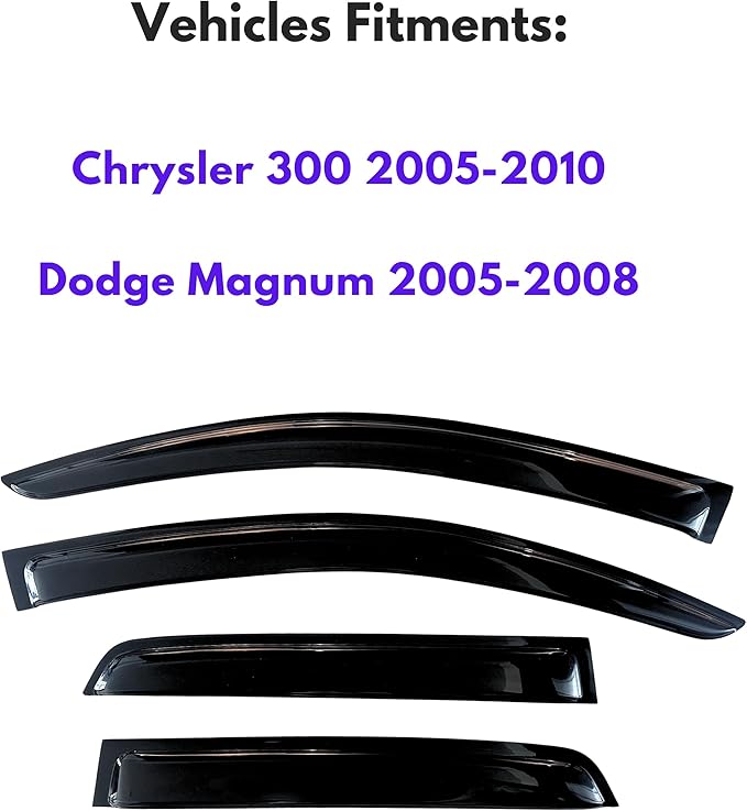KPY Window Visor Compatible with Chrysler 300 2005-2010 & Dodge Magnum 2005-2008, 4PC Rain Guard Side Window Vent Deflectors Tape-On Style, 2005 2006 2007 2008 2009 2010