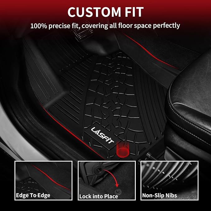 LASFIT Floor Mats for Jeep Compass 2017-2025 All Weather TPE Custom Fit Car Mats Floor Liners 1st & 2nd Row, Black