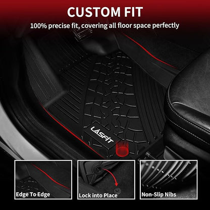 LASFIT Floor Mats for Jeep Compass 2017-2025 All Weather TPE Custom Fit Car Mats Floor Liners 1st & 2nd Row, Black