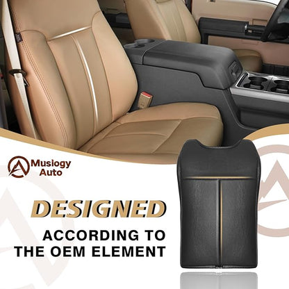 Muslogy Center Console Armrest Cover Compatible with Ford F250 F350 F450 2011-2016 Super Duty Comfort Armrest Pad Arm Rest Cushion Vegan Leather Protector Regular Thick(Bucket Seat ONLY)