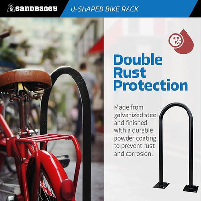 Sandbaggy Outside Bike Stand Floor - U Shaped & Commercial Standing Bike Rack - Premium Quality Galvanized Steel - Perfect Bicycle Floor Stand for Protection - Black, 14.5" x 34" - 1 Loop (20)