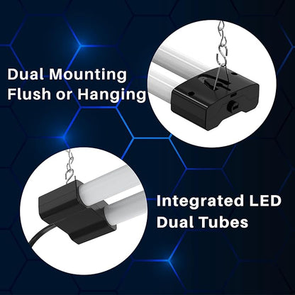DYMOND 4 FT 40W LED Shop Light Fixture with Inline Switch, Hanging or Flush Mount, Bright Daylight 5000K for Garage Workshop Basement