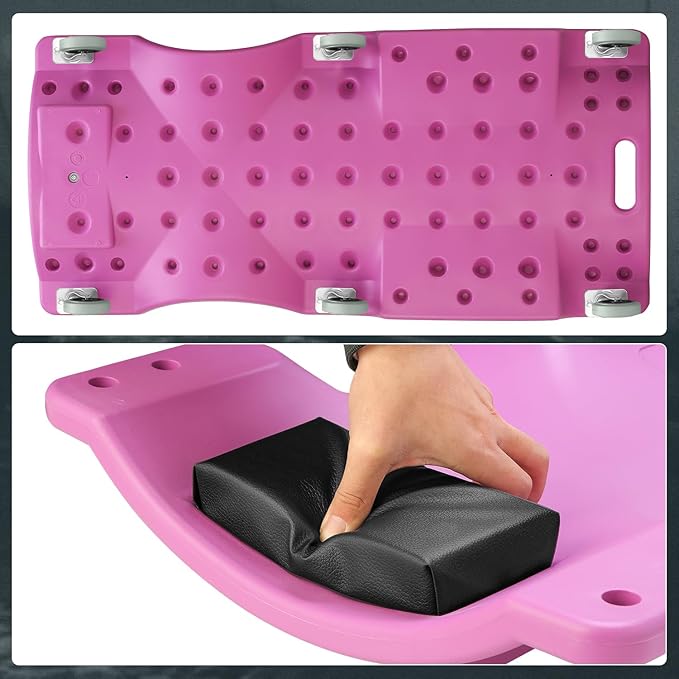 DNA MOTORING 40" L X 19" W Vehicle Repair Low Profile Plastic Rolling Garage Shop Creeper with Padded Headrest,Tool Trays & 6pcs Casters, Purple, TOOLS-00217-PR