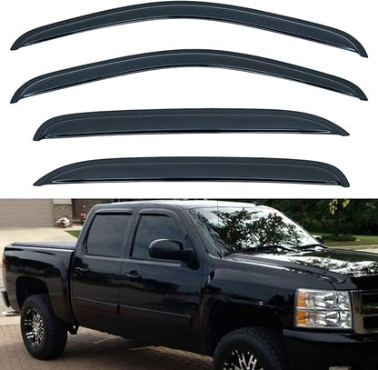 Set of 4 Front+Rear Smoke Sun/Rain Guard Outside Mount Tape-On Acrylic Window Visors Compatible with 07-14 Avalanche Suburban Yukon XL Silverado Sierra 1500 2500 3500 HD Crew Cab