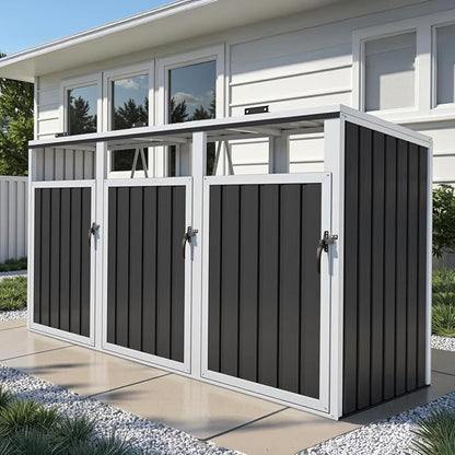 7.3' x 2.7' Metal Storage Shed Outdoor, Waterproof Garbage Can Enclosure for Three 50-Gallon Cans, Perfect for Garden, Backyard, Poolside and Lawn