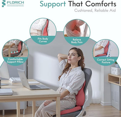 FLORICH Car Seat Cushion and Lumbar Support Pillow for Office Chair Car, Ergonomic Memory Foam, Relieves Back Sciatica Pain, Pressure-Relieving Back Support for Car, Office Chair & Wheelchair - Red