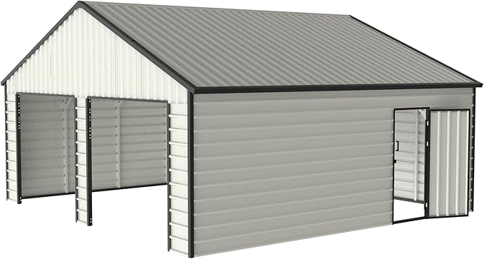 23 x 22 Metal Shed, Metal Garage Building with Side Entry Door, Prefab Double Garage Shed, Large Sheds & Outdoor Storage, Car Shed for Truck, Tool, Lawnmower, Cream