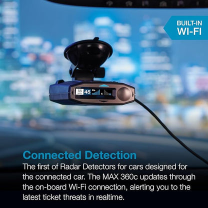 Escort MAX 360c Laser Radar Detector - WiFi and Bluetooth Enabled, 360° Protection, Extreme Long Range, Voice Alerts, Apple CarPlay and Android Auto Compatible, Black