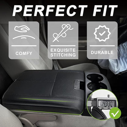 Muslogy Center Console Armrest Cover Compatible with Chevy Silverado/Tahoe & GMC Sierra/Yukon 2007-2013 Comfort Armrest Pad Arm Rest Cushion Vegan Leather Protector Regular Thick(Jump Seat ONLY)
