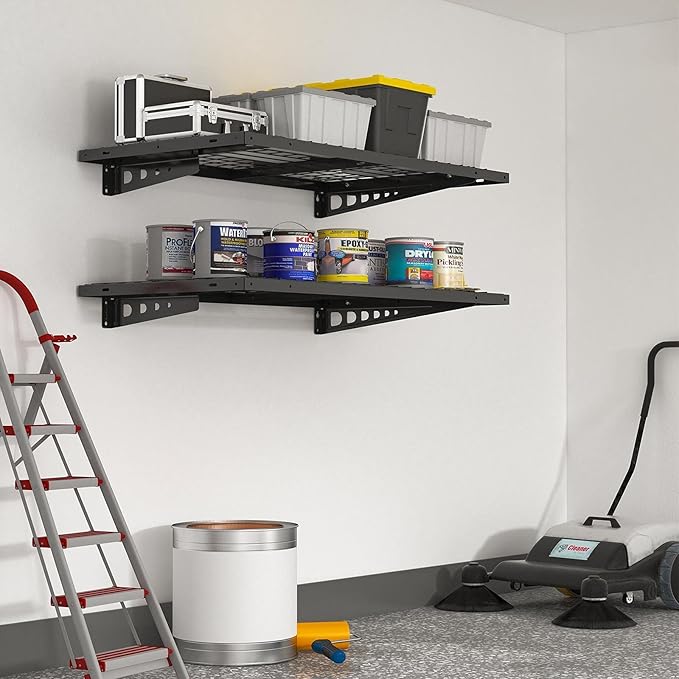 FLEXIMOUNTS 2 Pack 2x4ft Garage Storage 24x48 inch Bike Wall Shelving Rack, 440lbs Total Weight Capacity, Black