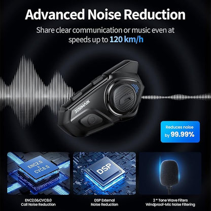 Motorcycle Helmet Bluetooth Headset, 10 Riders 2000M Communication Systems, Multitasking Audio Helmet Radio with Premium Microphone&40mm Hands-Free Speaker, Stereo Sound Motorcycle Intercom