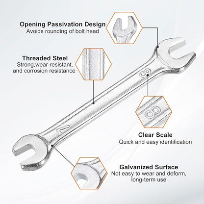 HARFINGTON 5pcs Double Open End Wrench 7mm x 8mm Metric 15 Degree Offset Angle Small Flat Head Wrench Galvanizing Open Ended Spanner for Automotive Repair Furniture Assembly