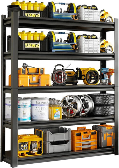 72" H Garage Shelving Unit, Garage Storage Shelves 2500LBS Heavy Duty Shelving, Adjustable 5 Tier Metal Shelving Utility Shelf, Storage Rack for Industrial, Warehouse, Basement (18" D*39.3" W*72" H)