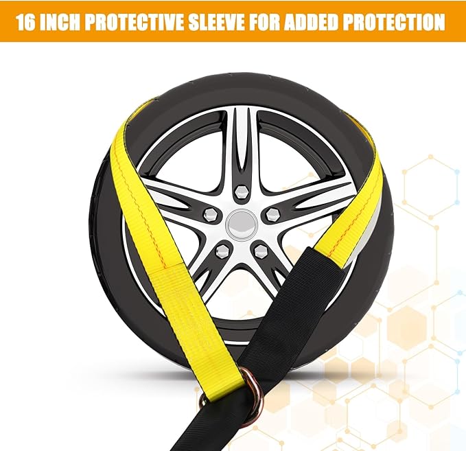 8 Pack 2" x 8ft Tow Truck Straps Lasso Wheel Lift Straps Lasso Tow Strap with D Ring 11, 000 Lbs Break Strength Auto Tie Down Auto Hauler for Trailer Truck Tie(Yellow)