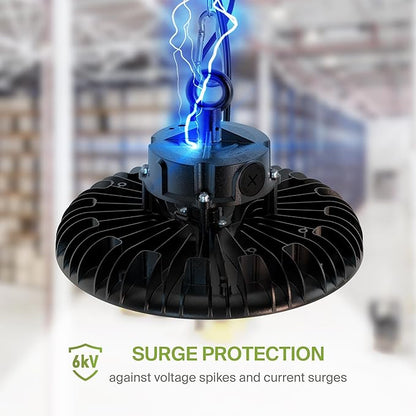 ASD LED High Bay UFO Light Fixture, Commercial Shop Lighting | Dimmable, IP69K Waterproof, DLC Premium, UL Listed | 240W 37000LM 5000K 100-277V | Warehouse, Garage, Workshop, Barn Lamp | Black