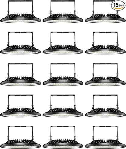 Viugreum High Bay LED Shop Lights, 200W UFO LED High Bay Light 20,000LM 120V LED High Bay Lights 5000K Daylight, Alternative to 900W MH/HPS for Garage Workshop Barn Factory Warehouse - 15 Pack