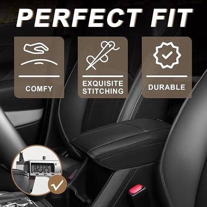Muslogy Center Console Armrest Cover Compatible with Honda 2012-2015 Civic Accessories Comfort Armrest Pad Arm Rest Cushion Vegan Leather Protector Black Regular Thick