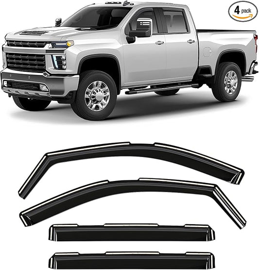 Window Deflectors Smoke Tinted in-Channel Side Window Vent Visor Deflectors Rain Guards Compatible with Silverado/Sierra 2500HD/3500HD 2020-2025 Crew Cab - 4pcs. GW0866