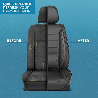 Elite Edition Faux Leather Seat Covers for Cars, Trucks, & SUV - 2 Black Car Seat Covers for Front Seats - Universal Fit Car Accessories Automotive Interior Cover Protector for Most Vehicles
