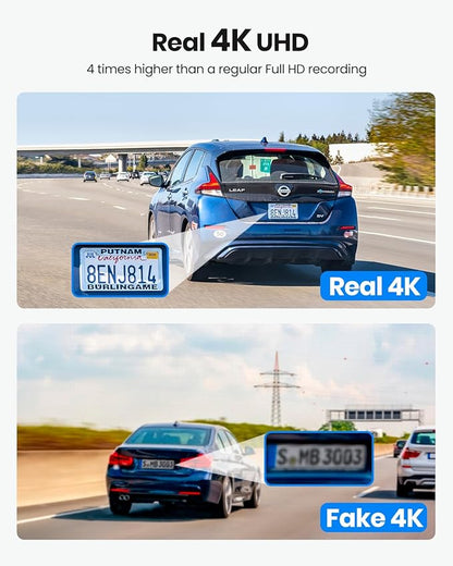 Real 4K 30fps Dash Cam Front and Rear, 2 Channel HDR with Top-Level Sensor, 5.8GHz Wi-Fi GPS G-Sensor 3.3'' Big IPS, Super Night Vision, Parking Mode, Dash Camera for Cars with App, Support 512GB Max