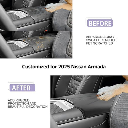 LUWU Center Console Cover Compatible with 2025 Nissan Armada Accessories 2025 Armada SV/SL/Platinum Armrest Cover Armrest Console Cover (Thin Black)