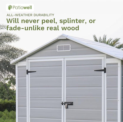 Patiowell 6x4 FT Plastic Outdoor Storage Shed, Resin Shed Perfect to Store Patio Furniture, GardenTools Bike Accessories, Beach Chairs and Lawn Mower,Light Grey