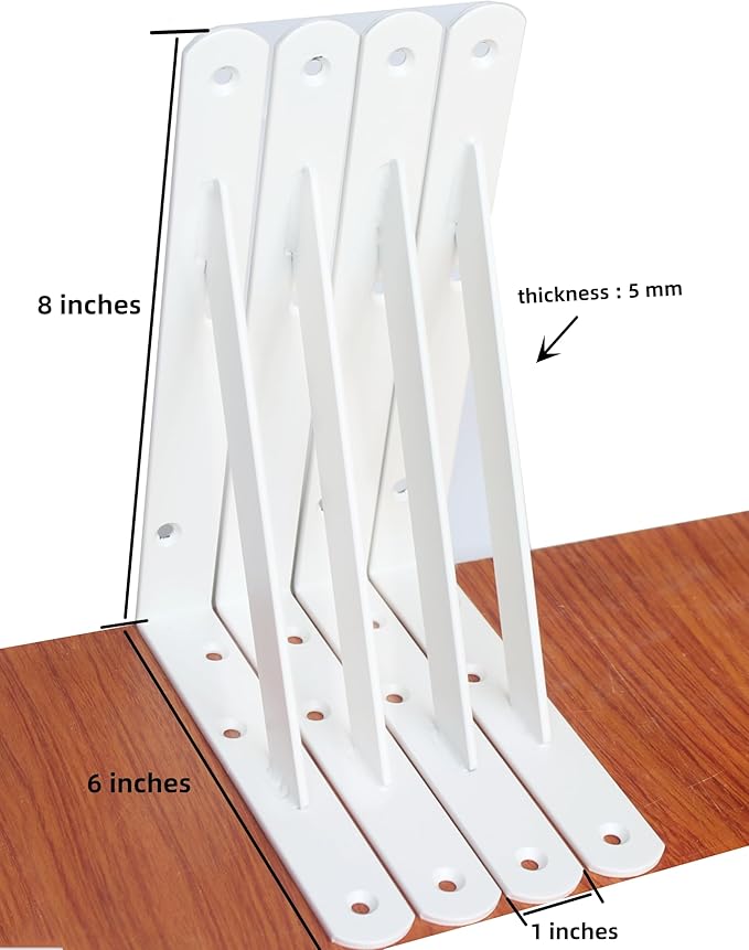 12 Pack L8 x H 6" White Heavy Duty Shelf Brackets with Screws Metal Shelf Brackets Shelf Support Angle Brackets for Shelves L Brackets Heavy Duty Floating Shelf