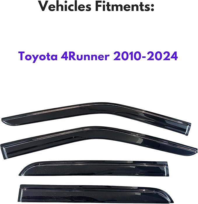 KPY Window Visor Compatible with Toyota 4Runner 2010-2024, 4PC Rain Guard Side Window Vent Deflectors Tape-On Mugen Style, 2010 2011 2012 2013 2014 2015 2016 2017 2018 2019 2020 2021 2022 2023 2024