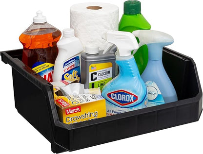 Plastic Containers for Organizing and Storage Bins for Closet, Kitchen, Office, Garage or Pantry Organization, Stackable Bins, Extra Large (14.8" x 16.5" x 7"), 4-Pack, Black