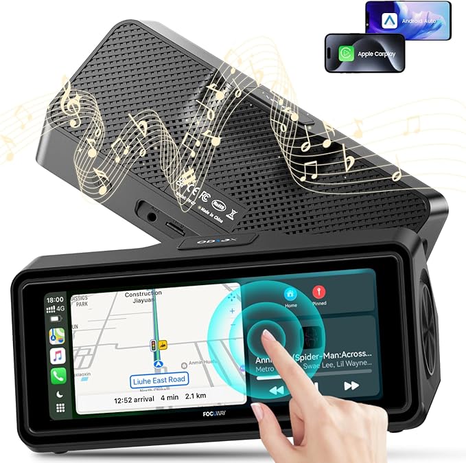 Portable Apple Carplay Screen for Car, Touch Screen with Wireless Android Auto, Car Audio Receivers with Voice Control, Mirror Link, Music Play, GPS Navigation, Built-in Customized Speakers (Black)