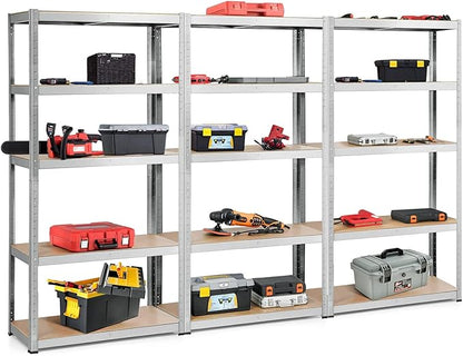 ERGOMASTER 5 Tiers Steel Shelves for Storage Heavy Duty Garage Organization Utility Shelf Rack for Books, Kitchenware and Tools 72 x 16 x 108 in (Set of 3,Silver)