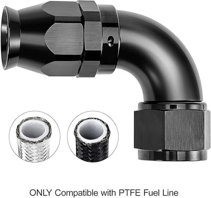 EVIL ENERGY 6AN 90 Degree PTFE One Piece Full Flow End Hose Fitting Aluminum Black