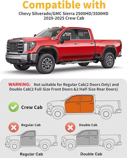 in-Channel Window Rain Guards Fit for Truck Chevy Silverado/GMC Sierra 2500HD 3500HD 2020-2025 Crew Cab Extra Durable Window Visors Window Deflectors Vent Shades Car Accessories-4 pcs 2-Q12