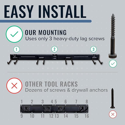 StoreYourBoard Wall-Mounted Rack With 4 Garage Hooks – Heavy-Duty Steel Holder Garage & Garden Storage for Shed, Workshop, or Home Organization – For Rakes, Shovels, Tools & More – 1 Pack, Cactus