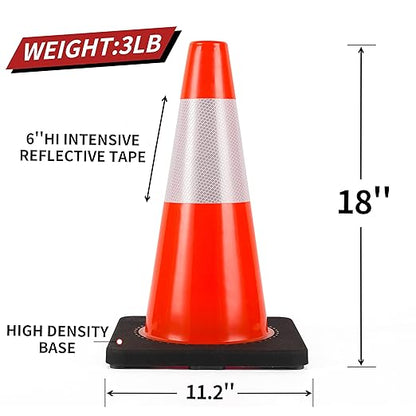 Traffic Cones 18 inch 6 Pack Heavy Duty Safety Cones Orange with Reflective Collars Fit Parking Lot,Driveway Road Traffic Control Construction Sport Cones