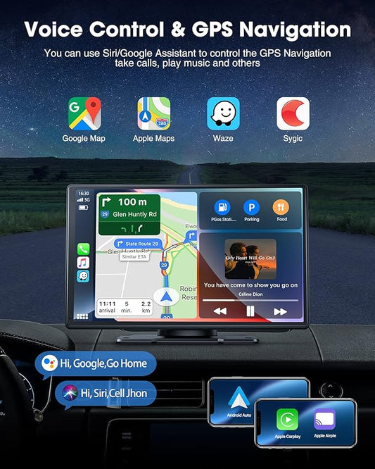 9-Inch Wireless Car Stereo with Carplay, Backup Camera, GPS Navigation, Android Auto - by LAMTTO