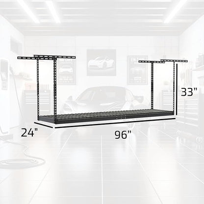 MonsterRax Overhead Garage Storage Rack 2x8, Ceiling Mounted Shelving, Adjustable Hanging Organizer, Heavy Duty Steel, 350 Pound Capacity, Color: Hammertone, Adjusts 18-33" from Ceiling