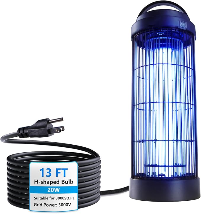 Small Bug Zapper Indoor for 3000 Sq.Ft. with 13FT Power Cord, 3000V Instant Killing Grid Removable Hanging High Power Outdoor Mosquito Killer, Fly Trap Lamps for Front Porch Backyard Outdoor