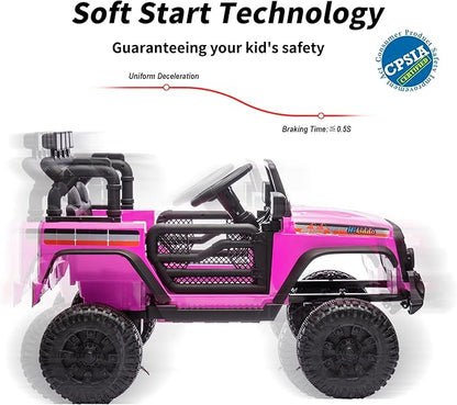4WD Kids Ride on Car Truck, 12V 7Ah Kids Electric Vehicles Car Ride on Toy for Toddlers w/Remote Control - Pink
