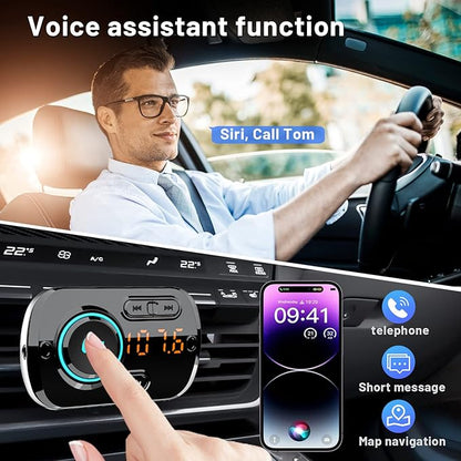 Bluetooth FM Transmitter for Car, Wireless Radio Adapter Car Music Player Receiver with Bluetooth FM Frequency Support Hands Free Call,Charger Dual USB Port,TF Card/AUX